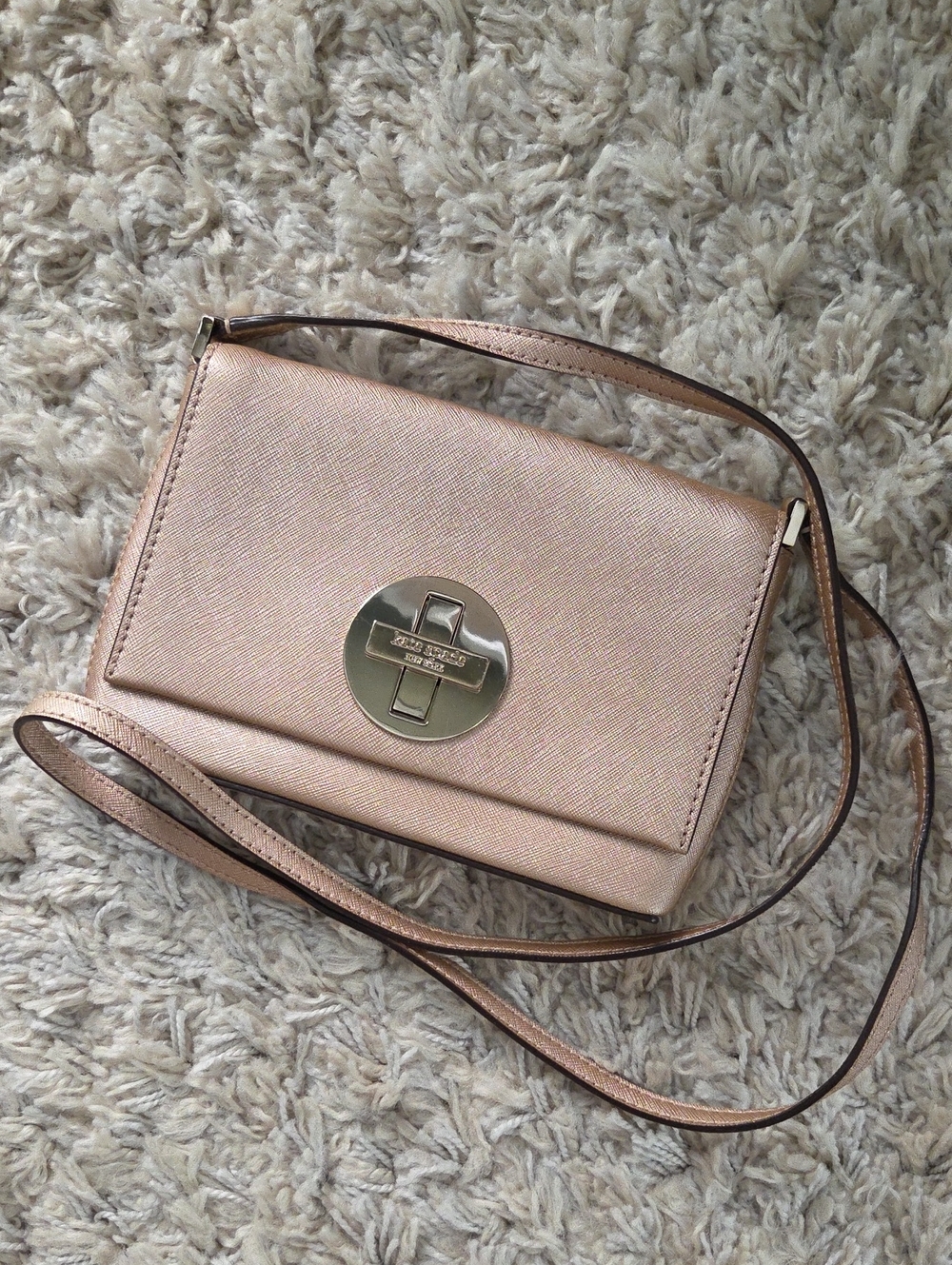 kate spade Metallic Rose Gold Crossbody with Turn-Lock Detail